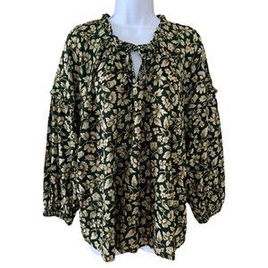 Old Navy Women's Floral Print Blouse Long Sleeves Keyhole Neck Ruffle Hem Large